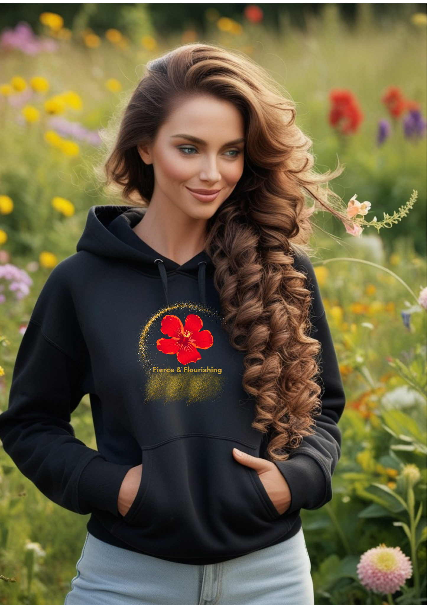 🌹 Fierce & Flourishing Red Rose Hoodie – Organic & Empowered