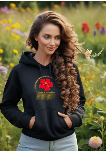 🌹 Fierce & Flourishing Red Rose Hoodie – Organic & Empowered