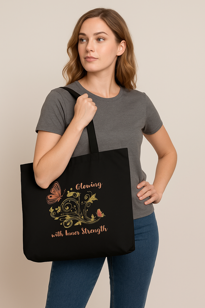 Unwavering Spirit – Artistic Butterfly Organic Cotton Large Tote Bag