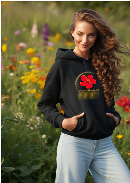 🌹 Fierce & Flourishing Red Rose Hoodie – Organic & Empowered
