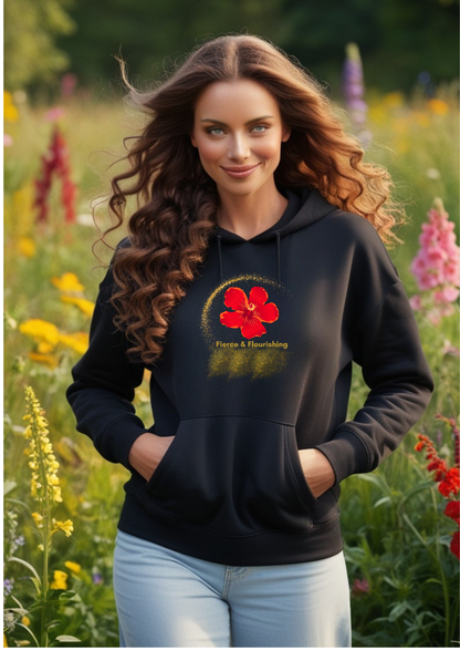 🌹 Fierce & Flourishing Red Rose Hoodie – Organic & Empowered