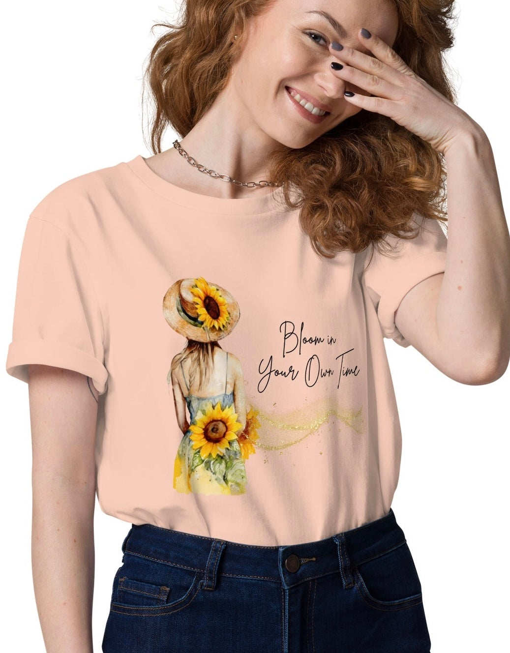 Bloom at Your Own Time" –Sunflower Organic Cotton Spring T-Shirt