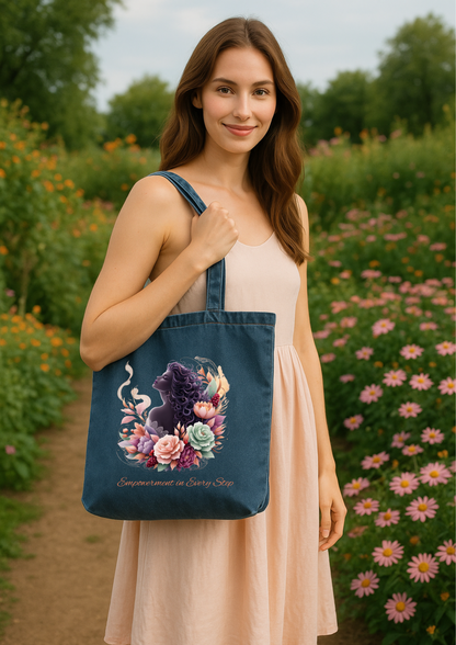 Empowerment in Every Step Organic Cotton Denim Tote Bag