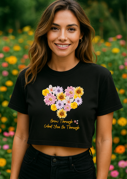 🌸 Grow Through What You Go Through – Premium Cotton Cropped T-Shirt