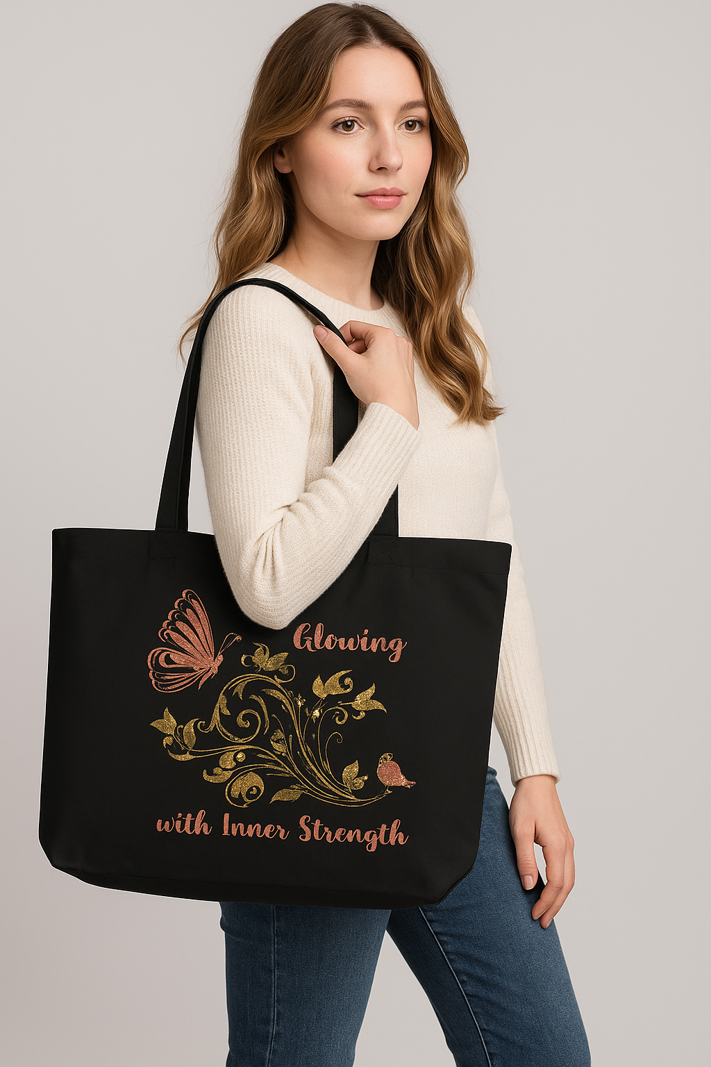 Unwavering Spirit – Artistic Butterfly Organic Cotton Large Tote Bag
