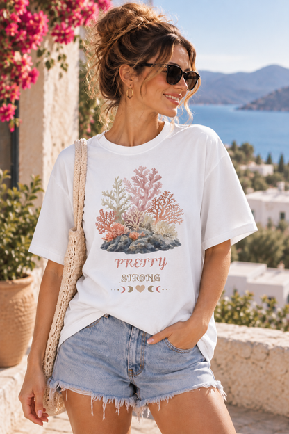 Pretty Strong Sea Coral - organic oversized high neck t-shirt