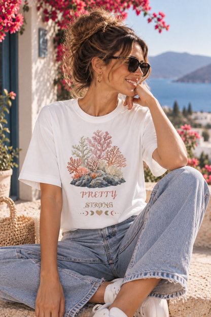 Pretty Strong Sea Coral - organic oversized high neck t-shirt