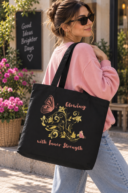 Unwavering Spirit – Artistic Butterfly Organic Cotton Large Tote Bag