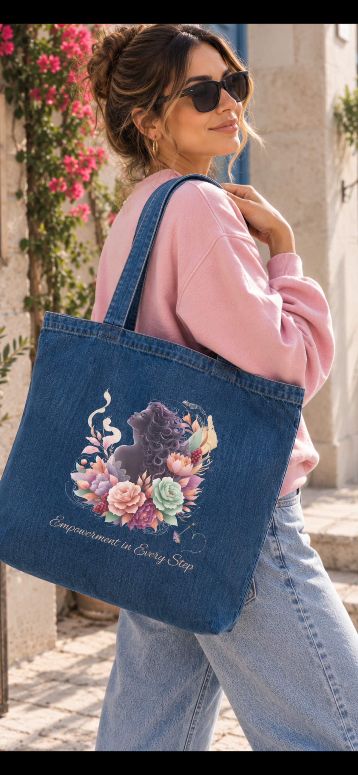 Empowerment in Every Step Organic Cotton Denim Tote Bag