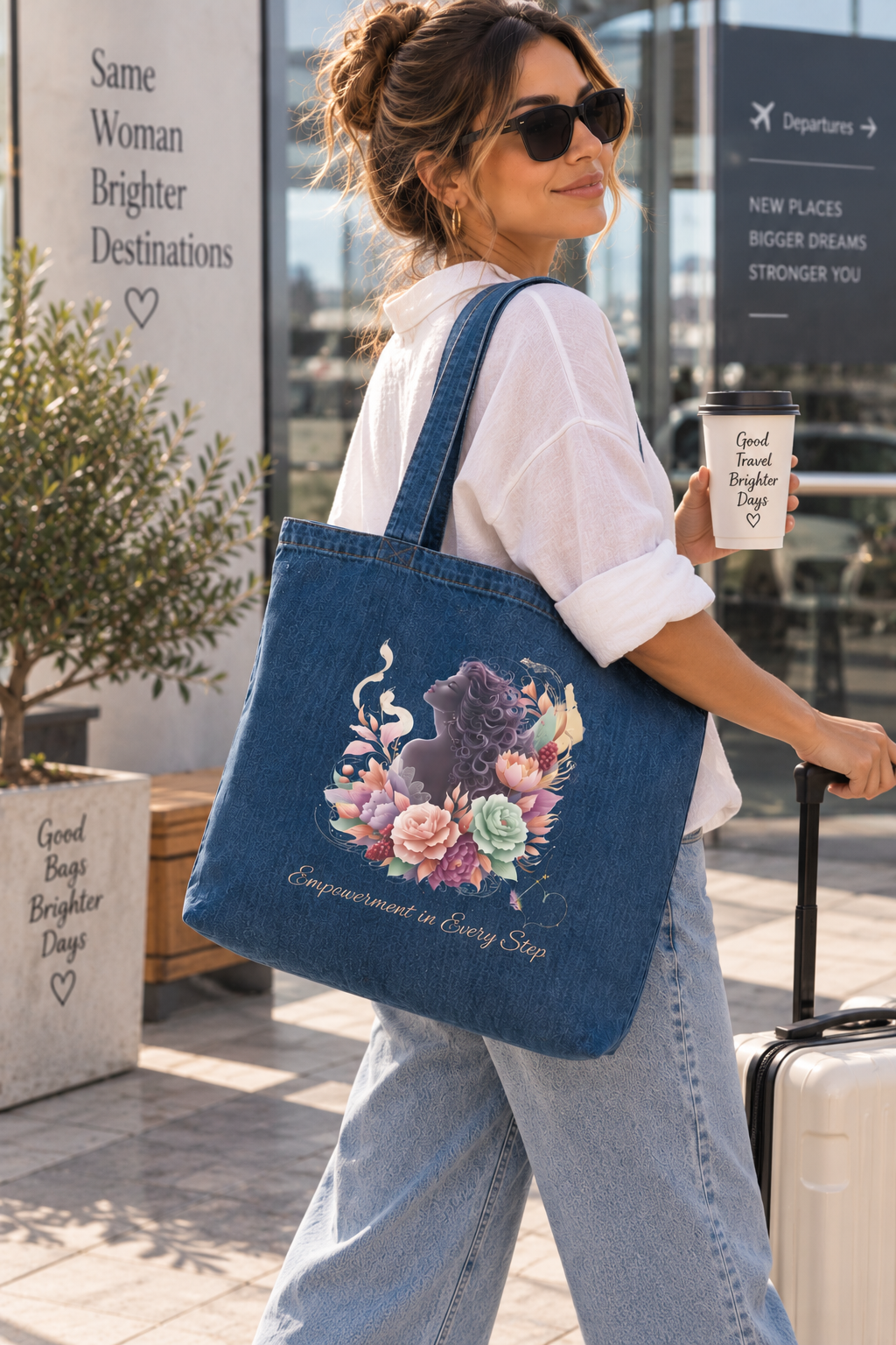 Empowerment in Every Step Organic Cotton Denim Tote Bag